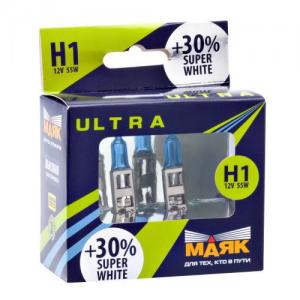 Лампа МАЯК H1 12V 55W P14,5s Super White +30% "УЛЬТРА" NEW (к-т, 2шт)