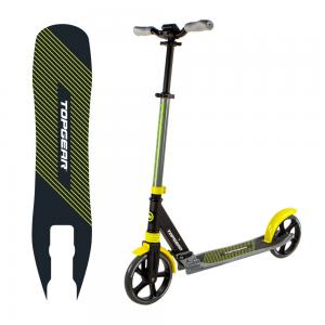 Самокат TOPGEAR 2-x кол.алюм.,PU кол.200,передн.аморт.,ручки складн.TPR,защита руля, серо-желтый