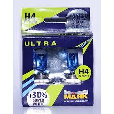 Лампа МАЯК H4 12V 60/55W P43t Super White + 30% "УЛЬТРА" (к-т, 2шт.)