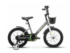 Велосипед, размер колеса 16", "Stels Strike VC", 1 скорость, рама 9.6" с доп колесами, серый