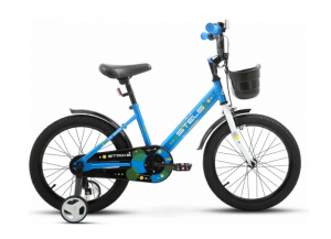 Велосипед, размер колеса 18", "Stels Strike VC", 1 скорость, рама 9.8" с доп колесами, синий