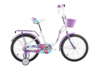 Велосипед, размер колеса 18", "Stels Mistery C", 1 скорость, 11.2" с доп колесами, Белый/Фиолетовый