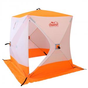 Палатка зимняя куб "Следопыт", 1,8*1,8м, Oxford 210D PU 1000, 3-х местная, бело/оранж/
