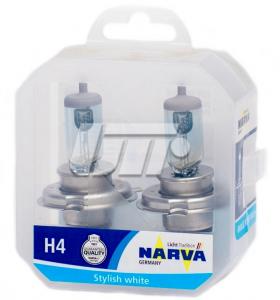 Лампа NARVA H4 12V 60/55W (P43t) (белый свет-голуб.оттен.) RPB (к-т, 2шт.)
